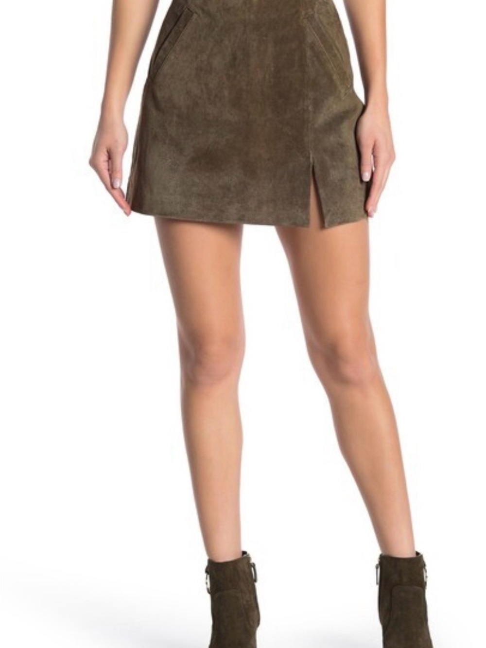 Blank NYC Olive Suede Mini Skirt with Side Slit and Zip Up Back SZ. 31/12